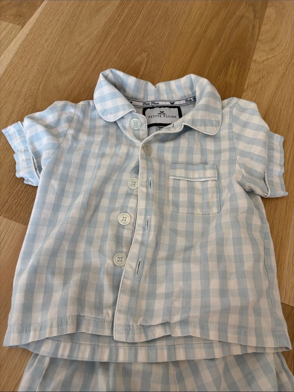Petite Plume Kid's Twill Pajama Short Set in Light Blue Gingham